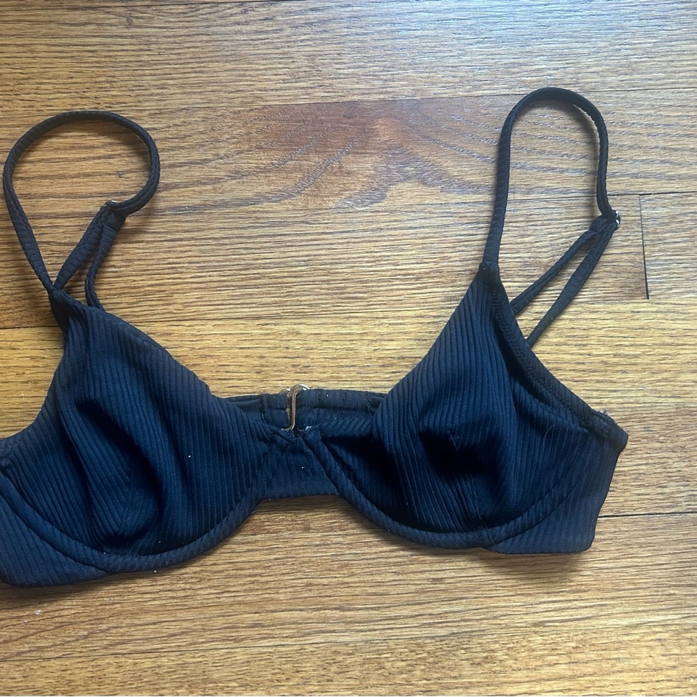 Montce Black Ribbed Dainty Bikini Top
